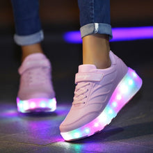 Cargar imagen en el visor de la galería, Size 28-41 Luminous Wheels Sneakers Kids Boys USB Charged Growing LED Roller Skate Shoes for Children Girls Double Wheels Shoes