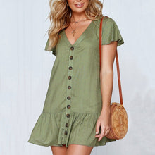 將圖片載入圖庫檢視器 Solid Casual Mini Dress Sexy V Neck Short Sleeve Ruffle Buttons Women 2019 New Summer Dresses Cotton White Dress Female Vestidos