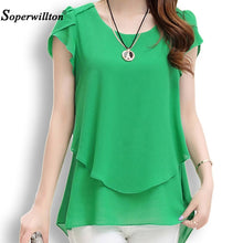 將圖片載入圖庫檢視器 Soperwillton 2020 New Summer Women Blouse Loose Shirt O-Neck Chiffon Blouse Female Short Sleeve Blouse Plus Size 5XL Shirts Tops