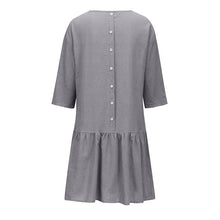 將圖片載入圖庫檢視器 Spring Summer Dress Casual Loose Women O Neck 3/4 Sleeve Ruffle Swing Cotton Solid Color Knee Length Dress