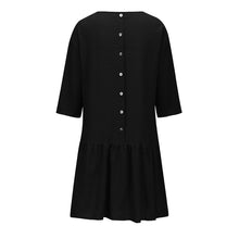 將圖片載入圖庫檢視器 Spring Summer Dress Casual Loose Women O Neck 3/4 Sleeve Ruffle Swing Cotton Solid Color Knee Length Dress