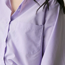 將圖片載入圖庫檢視器 Spring Women Blouse Striped Turn-down Collar Office Lady Tops Full Sleeve Women Shirts Light Purple Fashion Female Tops blusas