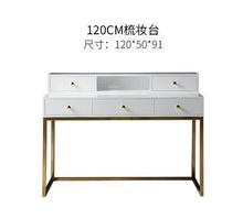 将图片加载到图库查看器,Stainless steel simple modern leather dressing table light luxury bedroom dressing table black simple dressing table set