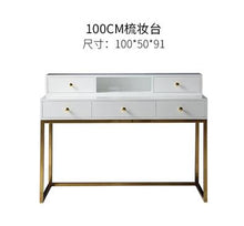 将图片加载到图库查看器,Stainless steel simple modern leather dressing table light luxury bedroom dressing table black simple dressing table set