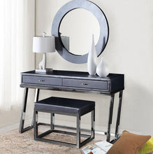 将图片加载到图库查看器,Stainless steel simple modern leather dressing table light luxury bedroom dressing table black simple dressing table set