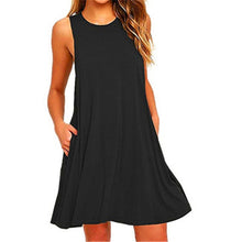 將圖片載入圖庫檢視器 Summer Cotton Dress Women Sleeveless Beach Black Dress Casual  Pocket Loose Dress Female Plus Size Dress Fashion Clothing