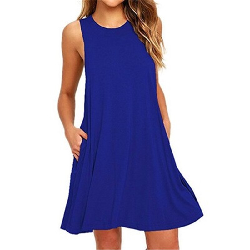 Summer Cotton Dress Women Sleeveless Beach Black Dress Casual Pocket Loose Dress Female Plus Size Dress Fashion Clothing
