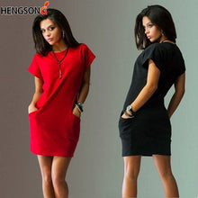 將圖片載入圖庫檢視器 Summer Dress Women Short Sleeve O Neck Mini Dress Bodycon Pocket Loose Casual Female Dress Office Lady Work Dress Vestidos