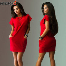 將圖片載入圖庫檢視器 Summer Dress Women Short Sleeve O Neck Mini Dress Bodycon Pocket Loose Casual Female Dress Office Lady Work Dress Vestidos