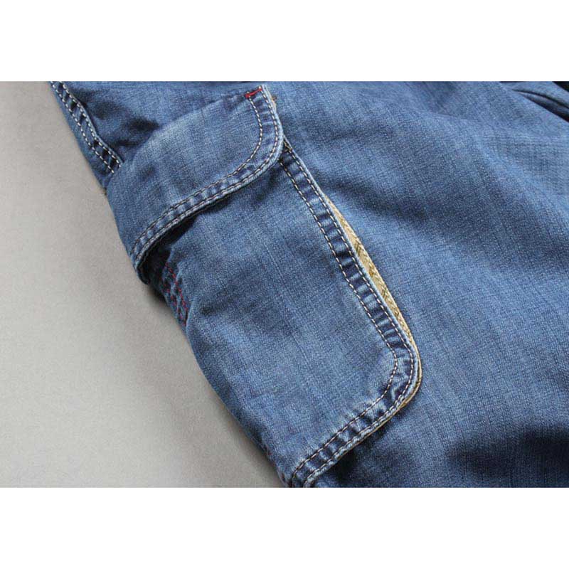 Men's Jeans Denim Shorts Cotton Cargo Shorts Big Pocket Loose Baggy Wide Leg Embroidery Bermuda Beach Boardshort