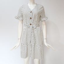 將圖片載入圖庫檢視器 Summer Short Dress Women Short Sleeve Beach Dot Print Dress Sexy V Neck Button Pleated Mini Party Dresses Leisure Ladies Vestido