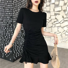 將圖片載入圖庫檢視器 Summer Solid Ruffle Dress O Neck Mini Black Gray Slim Bandage A Line Sundress Dress Casual Vestidos Sexy Short Women Clothing