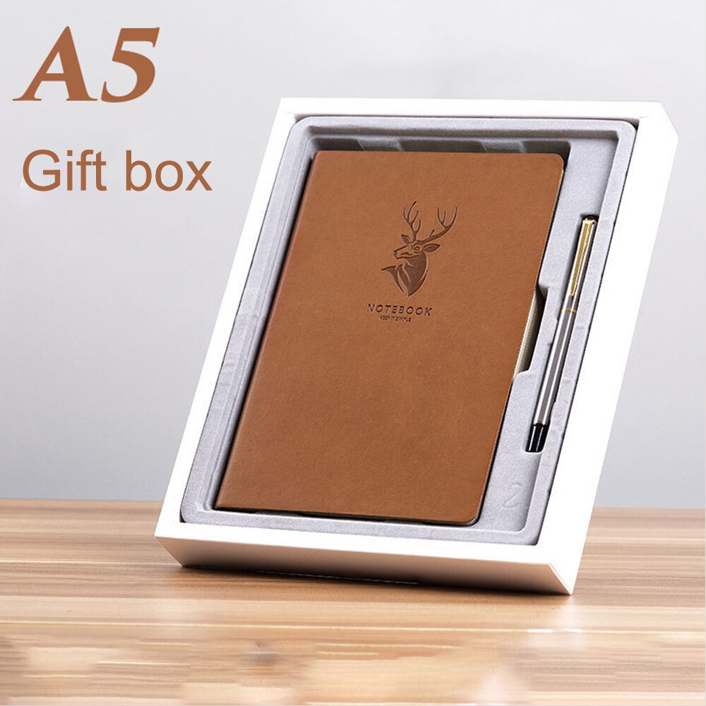 Super thick! 416 Pages Leather Deer Notebook A5 Daily Notebook Business Office Daily Work Notepad for 1-2 Years Writing As gift