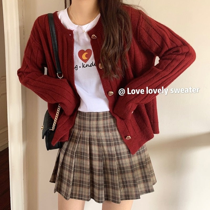 Sweaters Women Solid Loose Soft Autumn Long Sleeve O-Neck Student Sweet All-match Fashion Casual Ulzzang Ladies Cardigan Knitted