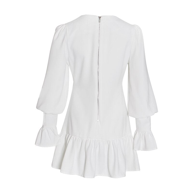 TWOTWINSTYLE Elegant Slim Women Dress V Neck Lantern Sleeve High Waist Ruffles Mini Dresses Female Casual Spring 2020 New
