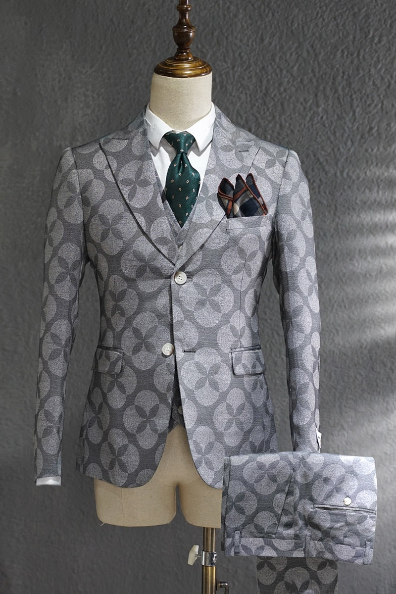Men's Business Formal Dress Trend Print Suit Bridegroom Wedding Dress British Style Homme Mariage