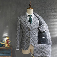 將圖片載入圖庫檢視器 Men's Business Formal Dress Trend Print Suit Bridegroom Wedding Dress British Style Homme Mariage