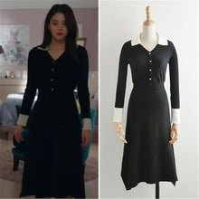 将图片加载到图库查看器,Korean Style Han Suxi Black Knitted Formal Sweater Dress Long Skirt