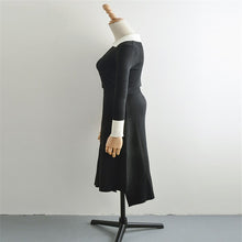 将图片加载到图库查看器,Korean Style Han Suxi Black Knitted Formal Sweater Dress Long Skirt