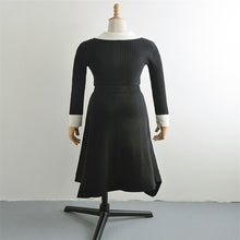 将图片加载到图库查看器,Korean Style Han Suxi Black Knitted Formal Sweater Dress Long Skirt
