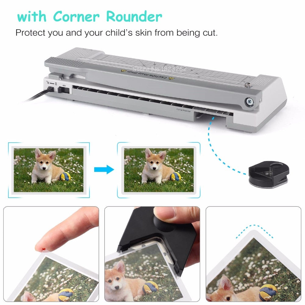 Thermal Pouch Laminator for A3/A4/A6, 2 Roller Fast Warm-up Laminating Machine with Trimmer and Corner Rounder for Home/Office