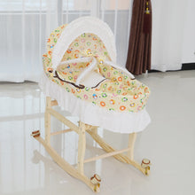 将图片加载到图库查看器,Travel Portable Baby Roller Bed Crib Folding Baby Sleeping Basket Bassinet for Newborn Baby Wood Rocking Crib with Wheels 0~9M