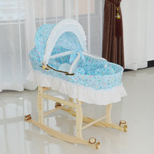 将图片加载到图库查看器,Travel Portable Baby Roller Bed Crib Folding Baby Sleeping Basket Bassinet for Newborn Baby Wood Rocking Crib with Wheels 0~9M