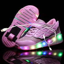 将图片加载到图库查看器,Two Wheels Luminous Sneakers Led Light Roller Skate Shoes for Children Kids Led Shoes Boys Girls Shoes Light Up With wheels Shoe