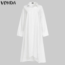 將圖片載入圖庫檢視器 VONDA Office Ladies Dress Women Sexy Turn-down Collar Asymmetrical Party Dress Summer Sundress Casual Loose Vestido Plus Size