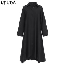 將圖片載入圖庫檢視器 VONDA Office Ladies Dress Women Sexy Turn-down Collar Asymmetrical Party Dress Summer Sundress Casual Loose Vestido Plus Size