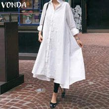 將圖片載入圖庫檢視器 VONDA Office Ladies Dress Women Sexy Turn-down Collar Asymmetrical Party Dress Summer Sundress Casual Loose Vestido Plus Size