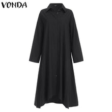 將圖片載入圖庫檢視器 VONDA Office Ladies Dress Women Sexy Turn-down Collar Asymmetrical Party Dress Summer Sundress Casual Loose Vestido Plus Size