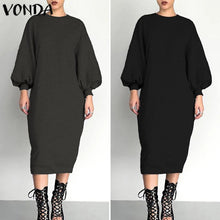 將圖片載入圖庫檢視器 VONDA Women's Long Maxi Dress Fashion Womens Tunics Round Neck Long Sleeve Shirt Dress Party Vestidos Plus Size Robe Femme