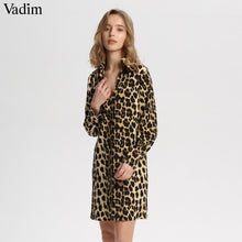 Load image into Gallery viewer, Vadim women Leopard V neck dress animal skin pattern chic long sleeve retro vintage casual straight dresses vestidos QA599