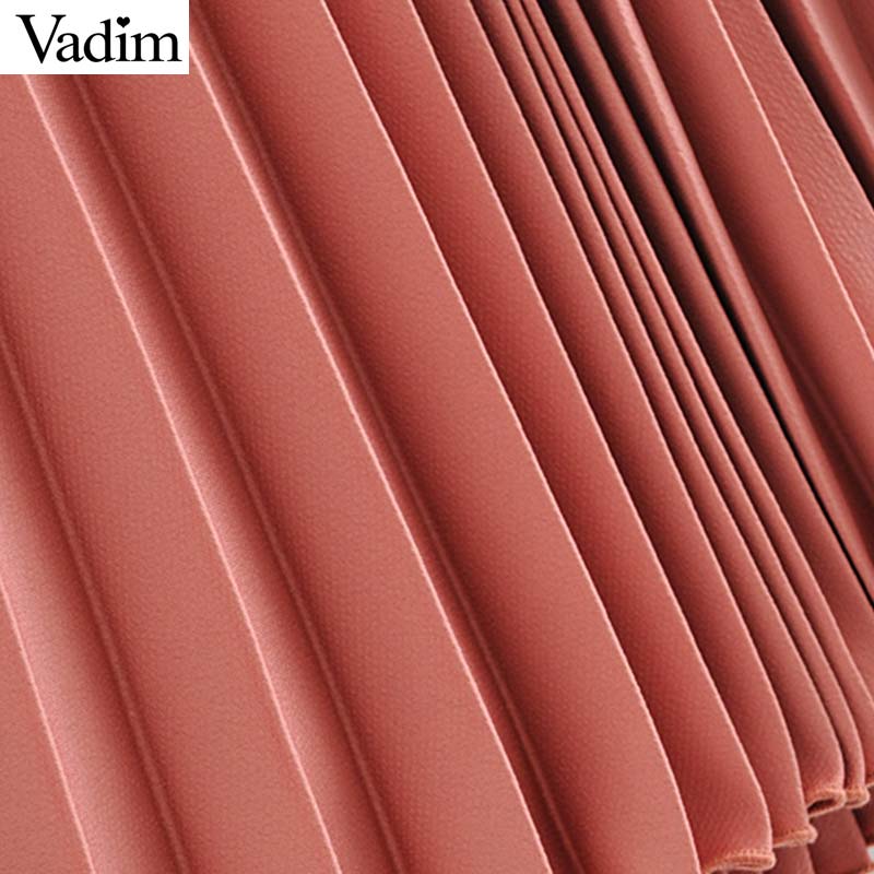 Vadim Women's Pink Pleated Midi Dress Bow Tie Collar Three Quarter Sleeve Straight female knee length sweet dresses QC781
