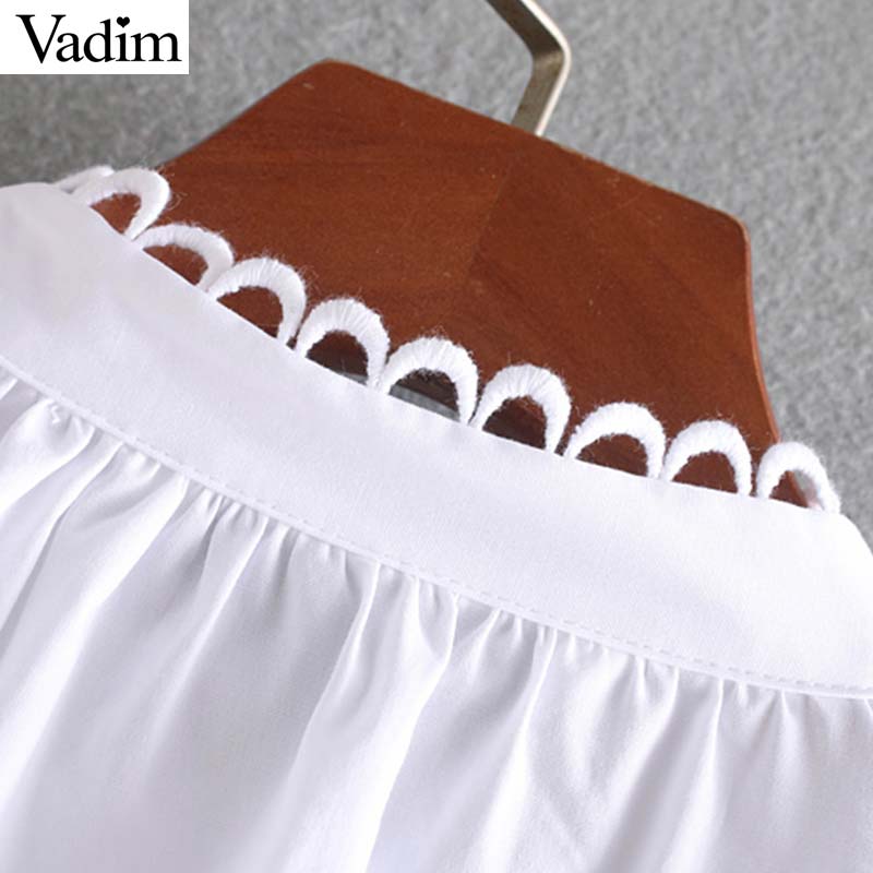 Vadim women sweet ruffled white blouse long sleeve O neck shirt female elegant office wear chic tops blusas mujer LB491