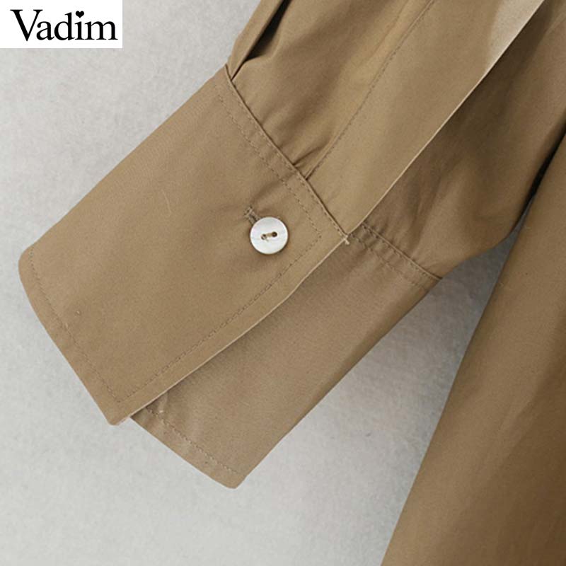Vadim Women's Vintage Ruffles Khaki Blouse long sleeve female casual shirts office wear retro solid chic tops blusas LB489