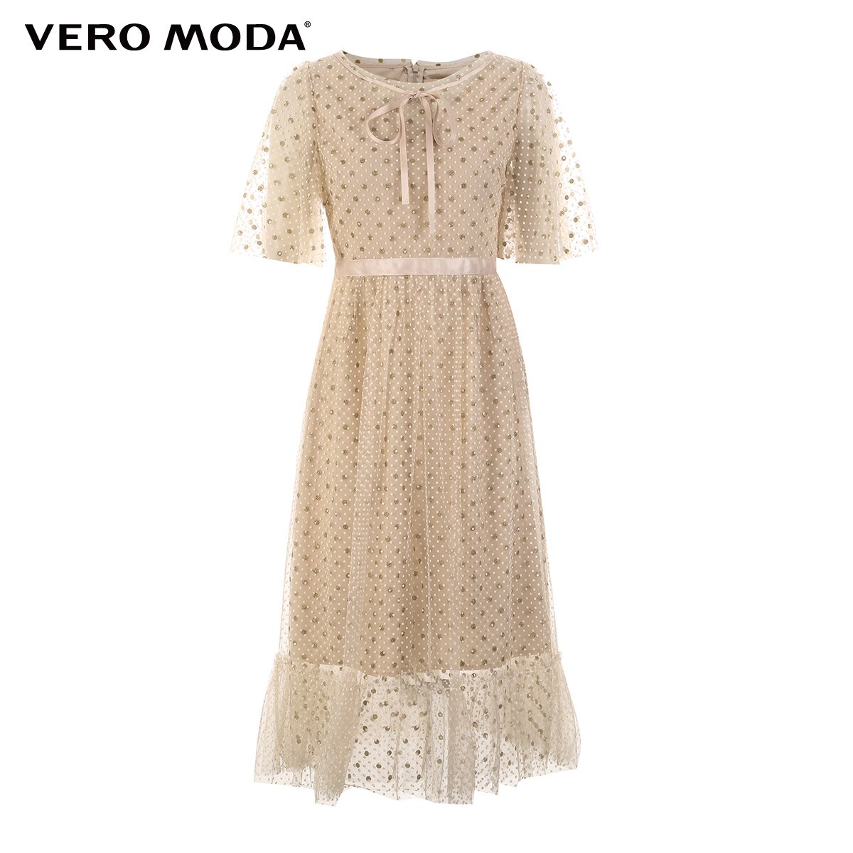 Vero Moda Women's Vintage Flocking Polka Dots Laced Gauzy Dress | 31916Z509