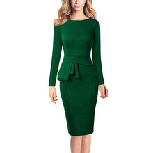 Load image into Gallery viewer, Vfemage Women Autumn Elegant Frill Peplum 3/4 Sleeve Tunic Vintage Office Business Party Stretch Bodycon Sheath Dress 1196