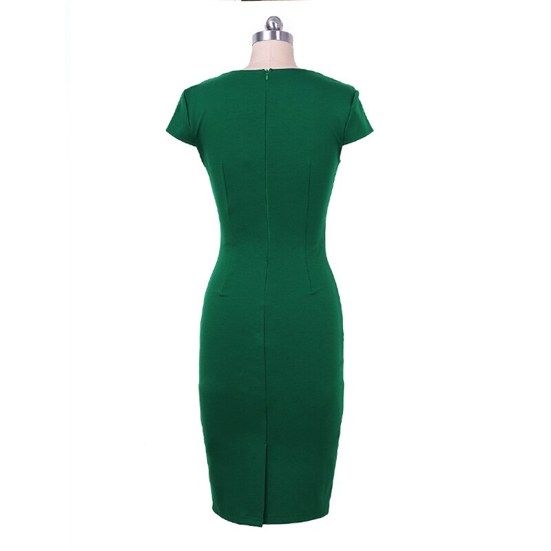 Vfemage Women Elegant Notch V Neck Ruched Embellished Waist Work Office Business Cocktail Party Bodycon Pencil Sheath Dress 007