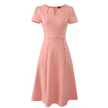 將圖片載入圖庫檢視器 Vfemage Women Pleated Notch V Neck Pockets Buttons Work Office Business Cocktail Party Fit & Flare A Line Skater Midi Dress 2867