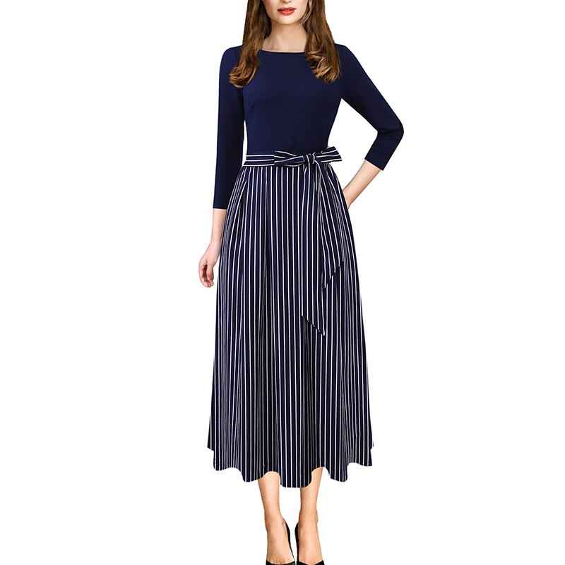 Vfemage Womens Elegant Vintage Autumn Pockets Belted Work Office Business Casual Party Fit and Flare Tea A Line Midi Dress 3609