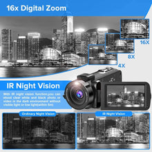 Cargar imagen en el visor de la galería, Video Camera 4K Camcorder 16X 48MP WiFi Webcam Live Streaming For Youbute 3.0 Inch Touch Screen Nightshot UHD Recorder Handycam