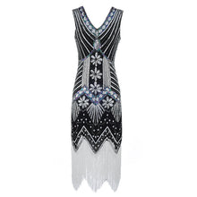 Load image into Gallery viewer, Vintage 1920s Flapper Great Gatsby Dress 2018 Summer Fancy Costumes V Neck Cap Sleeve Sequin Fringe Party Midi Dresses