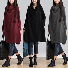 Load image into Gallery viewer, Vintage Turtleneck Hoodies Dress Women Check Sundress ZANZEA 2019 Autumn Long Sleeve Sweatshirt Vestido Female Casual Shirt Robe