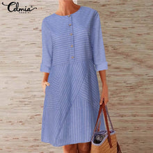 Load image into Gallery viewer, Vintage Women Striped Shirt Dress Celmia 2019 Autumn Long Sleeve Office A line Dress Casual Loose Button Female Vestidos S to 5XL 7