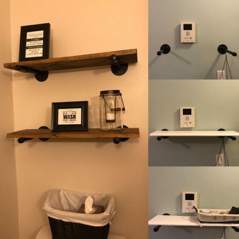 Wall Storage Shelf Holder Brackets Book Shelving Industrial Steampunk Iron Pipe home wall install Iron Shork Steampunk