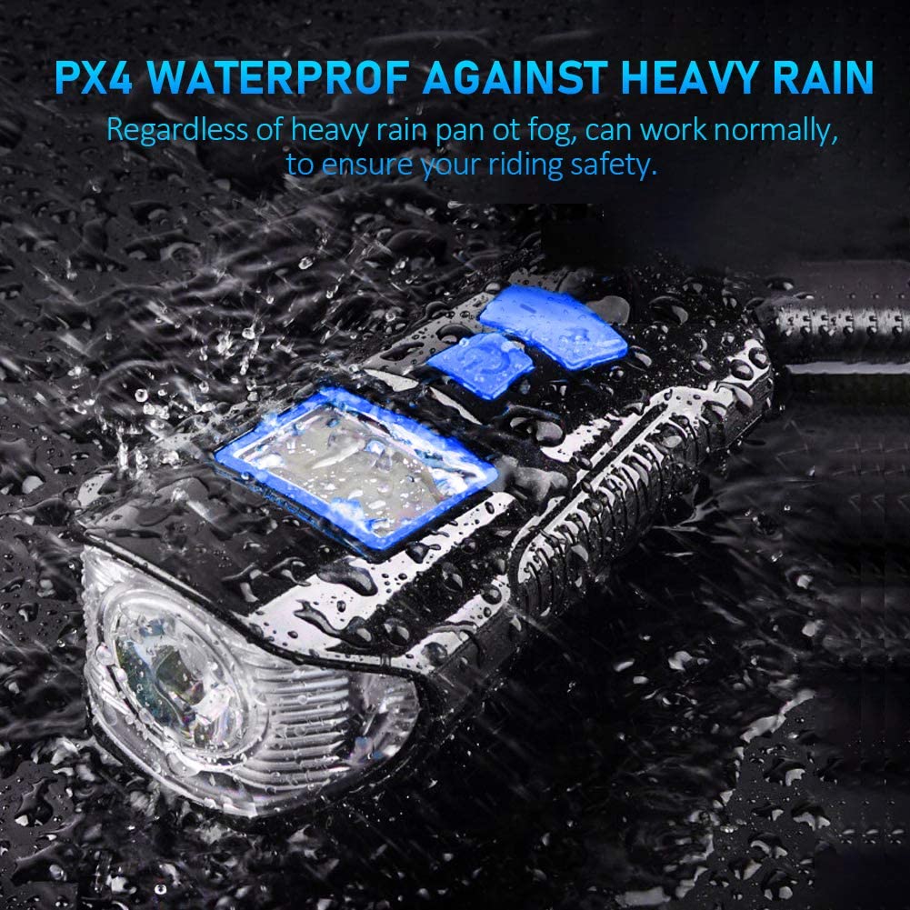 Waterproof Bicycle Light USB Rechargeable Bike Front Light Flashlight with Bike Computer LCD Speedometer Cycling Head Light Horn