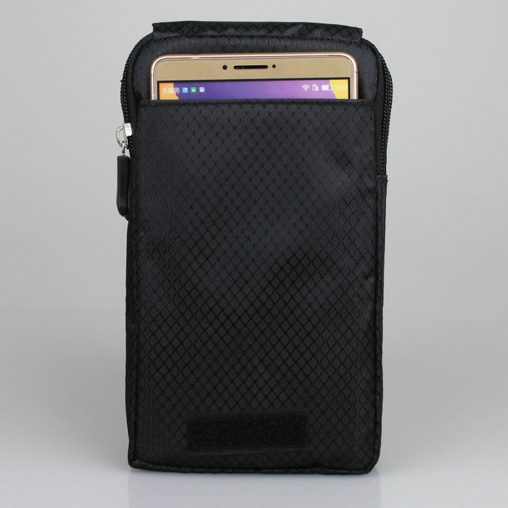Waterproof Cellphone Nylon Pouch Belt Waist Bag Double Zip 3 Pocket Holster for huawei honor note 8 6.6 inch xiaomi Max 6.44"