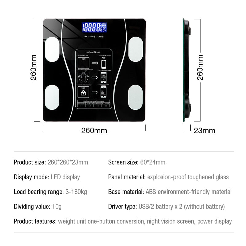 Weight Scales Body Fat Scale Bluetooth Electronic Weighing For Body Digital Weight Floor Scales Toughened Glass LCD Display